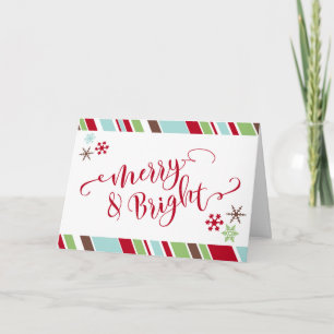 Cartes Pour Fêtes Annuelles Flocons de neige et rayures diagonales gais et lum