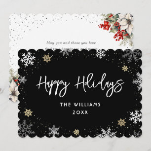Cartes Pour Fêtes Annuelles Flocons de neige noirs modernes botaniques