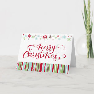 Cartes Pour Fêtes Annuelles Flocons de neige & Rayures, Joyeux Noël rouge vif