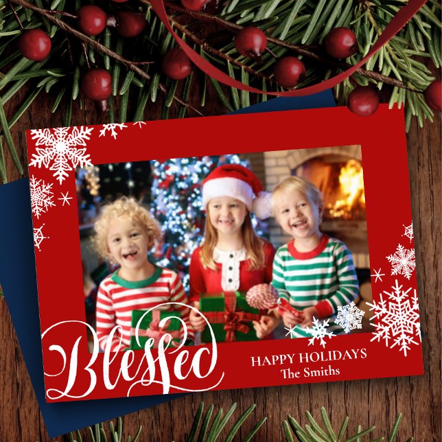 Cartes Pour Fêtes Annuelles Flocons de neige rouges festifs Écriture moderne P (Créateur téléchargé)