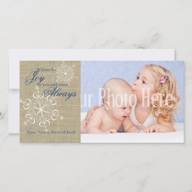 Cartes Pour Fêtes Annuelles Flocons de neige rustiques et toile de jute (Devant)