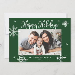Cartes Pour Fêtes Annuelles Flocons Fantaisistes Vert Joyeuses Fêtes Photo