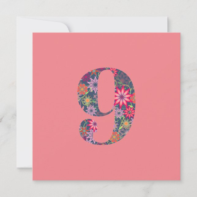 Cartes Pour Fêtes Annuelles Floral 9e anniversaire texte personnalisé rose (Devant)