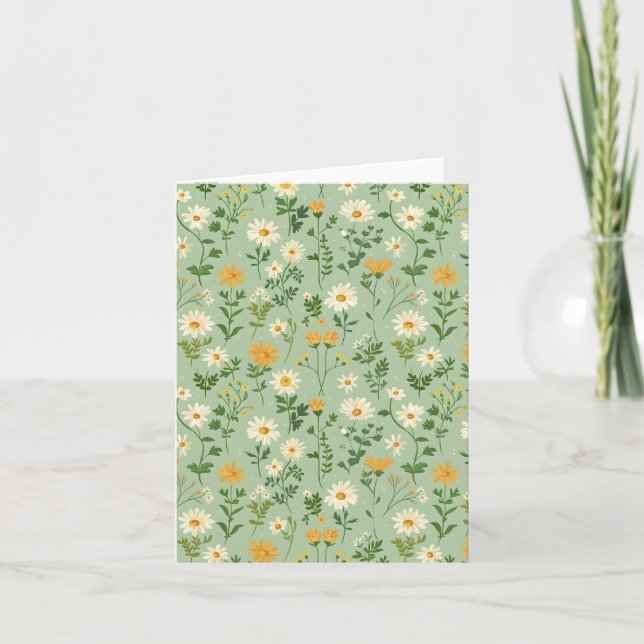Cartes Pour Fêtes Annuelles Floral Botanical Green and Yellow Flower Pattern. (Devant)