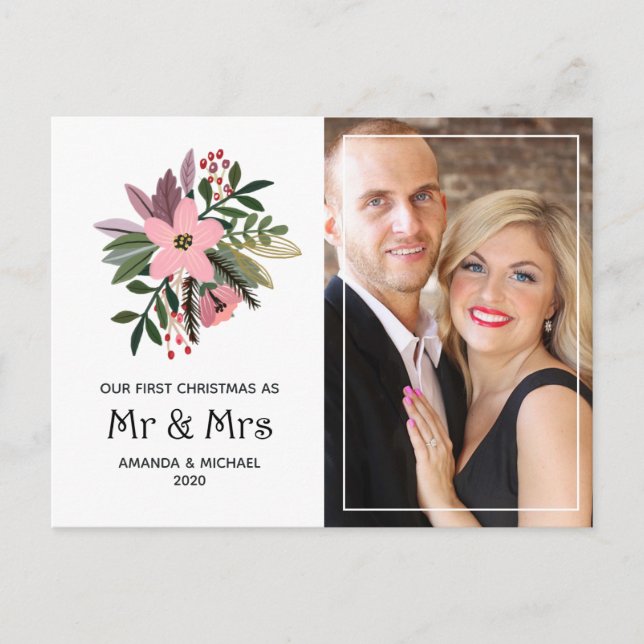 Cartes Pour Fêtes Annuelles Floral Bourgogne et rose Notre première photo de N (Devant)