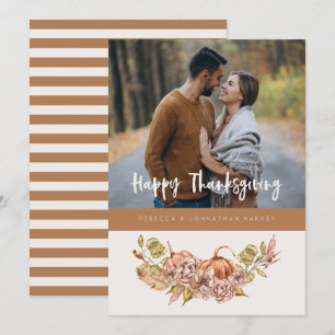 Cartes Pour Fêtes Annuelles Floral Citrouille Thanksgiving Fall Holiday Card