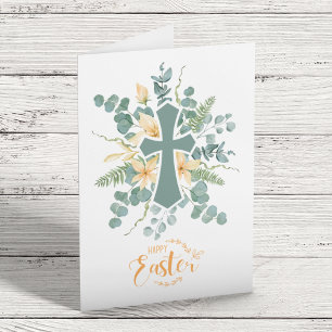 Cartes Pour Fêtes Annuelles Floral Cross Happy Easter Personalized 