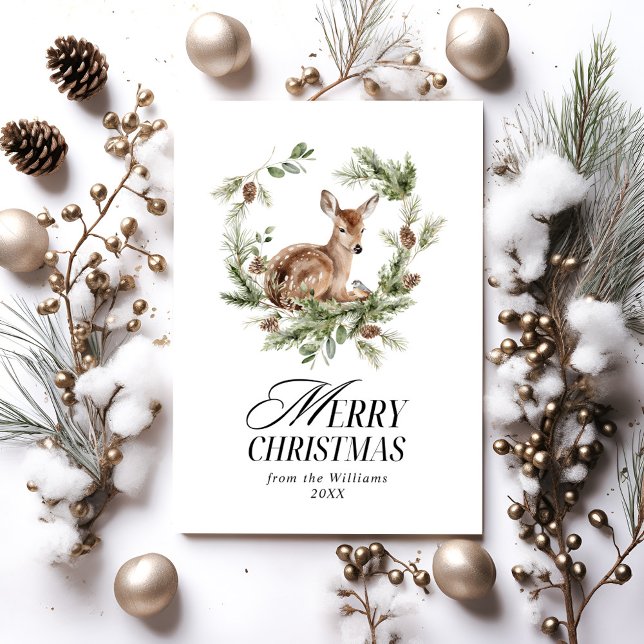 Cartes Pour Fêtes Annuelles Floral Deer Élégant Joyeux Noël Moderne (Créateur téléchargé)