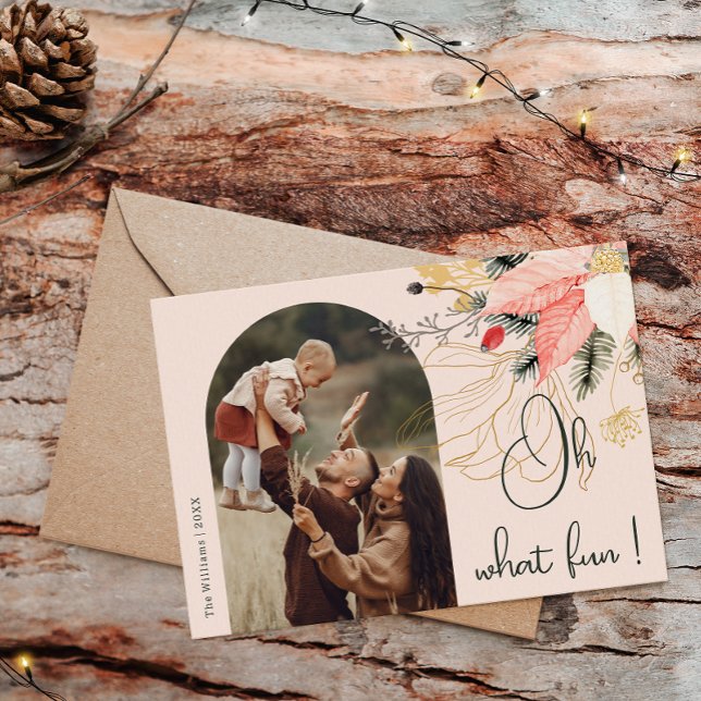 Cartes Pour Fêtes Annuelles Floral d'hiver moderne rose Oh Quel plaisir une ph (Créateur téléchargé)