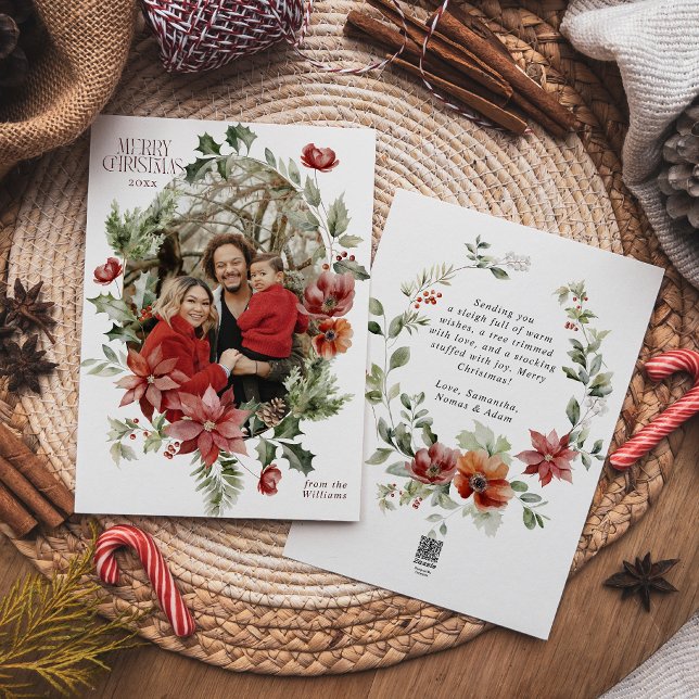 Cartes Pour Fêtes Annuelles Floral Elegant Aquarelle Joyeux Noël Photo (Créateur téléchargé)