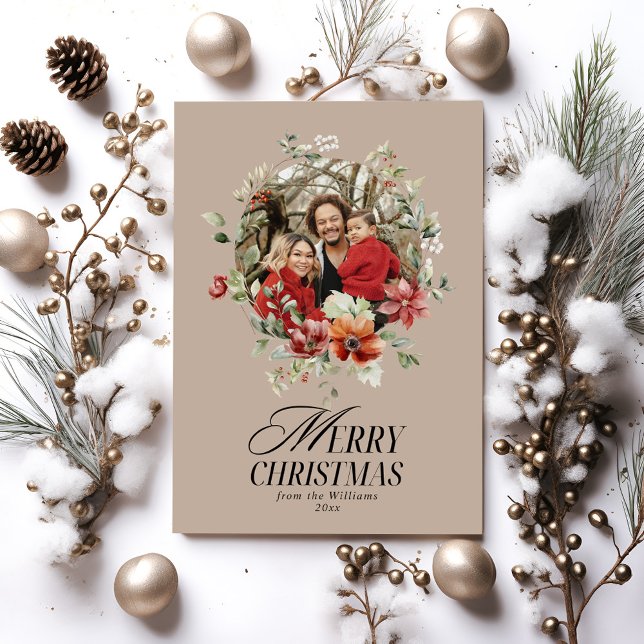 Cartes Pour Fêtes Annuelles Floral Elegant Aquarelle Joyeux Noël Photo (Créateur téléchargé)
