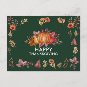 Cartes Pour Fêtes Annuelles Floral Emerald Green Thanksgiving Dîner