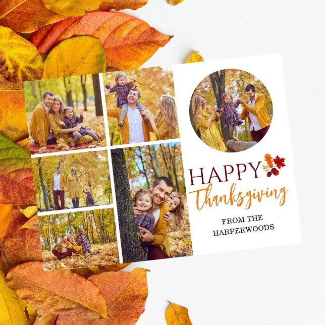 Cartes Pour Fêtes Annuelles Floral Fall Moderne Bon thanksgiving photo de fami (Créateur téléchargé)