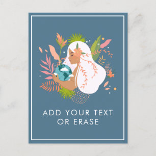 Cartes Pour Fêtes Annuelles Floral Girl Holding Terre Dusty Blue Planet Nature
