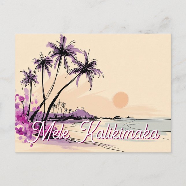 Cartes Pour Fêtes Annuelles Floral Hawaii Drawing Mele Kalikimaka (Devant)