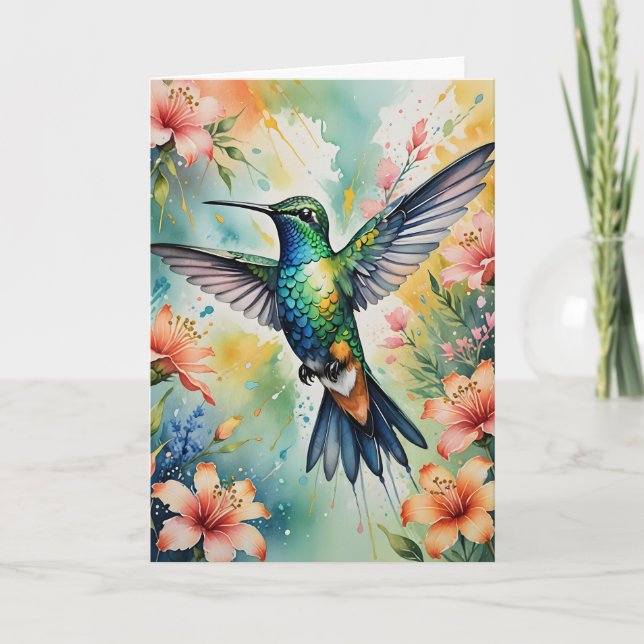 Cartes Pour Fêtes Annuelles floral hummingbird greeting card (Devant)