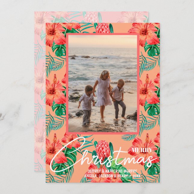 Cartes Pour Fêtes Annuelles Floral Joyeux Noël Photo (Devant / Derrière)