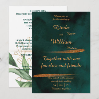 Cartes Pour Fêtes Annuelles Floral Mariage Deep Sea Dark Green & Gold