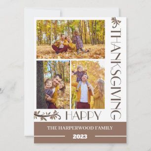 Cartes Pour Fêtes Annuelles Floral moderne Thanksgiving Photo de famille Colla