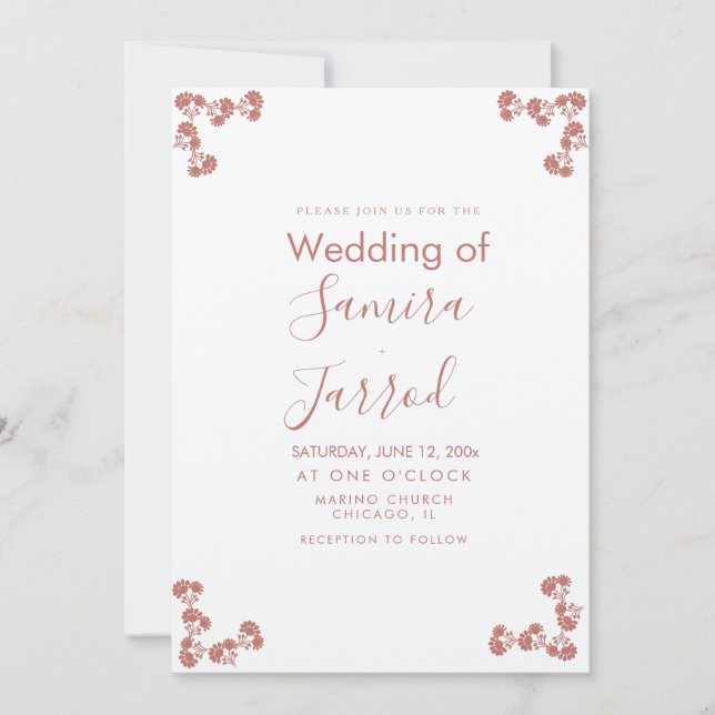 Cartes Pour Fêtes Annuelles Floral Motif Botanique Saumon Mariage Kraft (Devant)