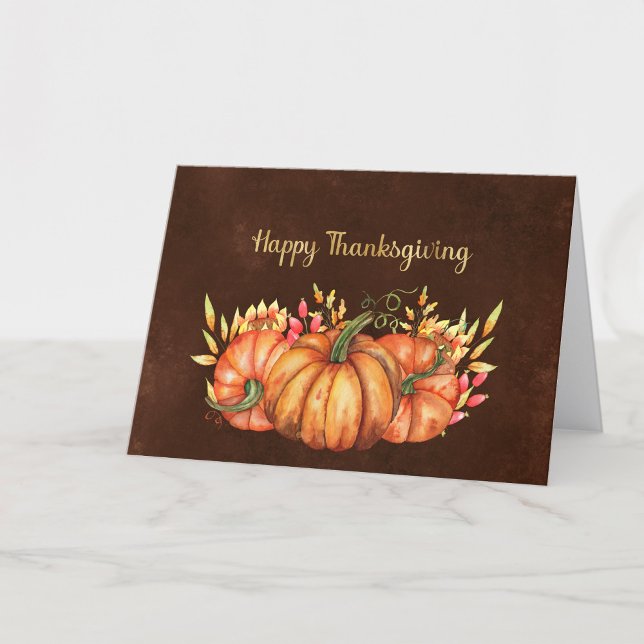 Cartes Pour Fêtes Annuelles Floral Orange Citrouille Thanksgiving (Créateur téléchargé)