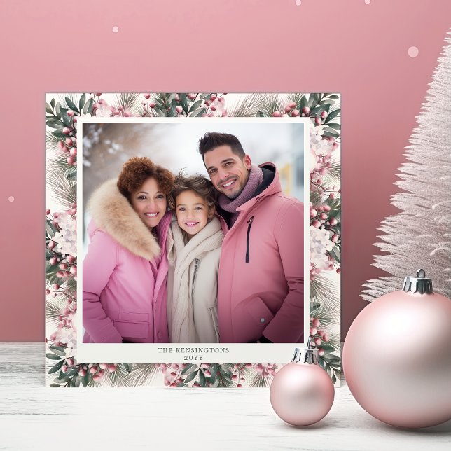 Cartes Pour Fêtes Annuelles Floral rose rustique En vichy Plaid Photo de vacan (Créateur téléchargé)