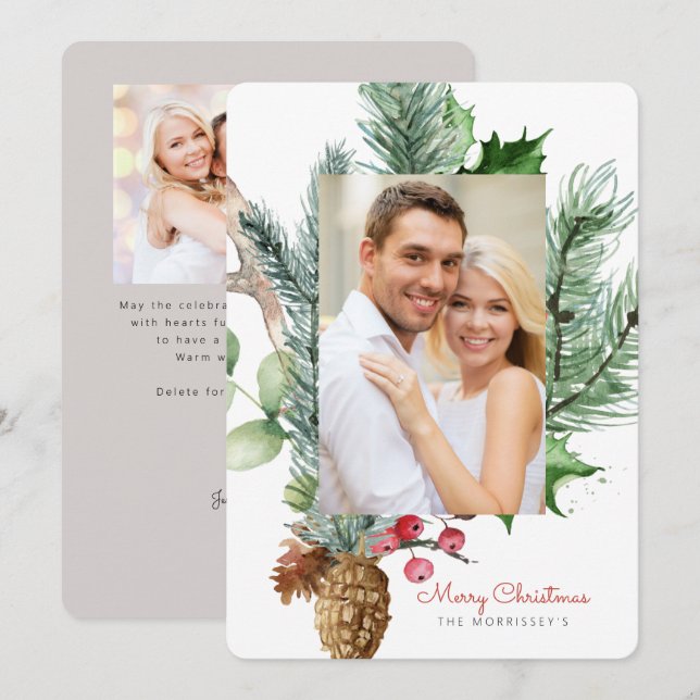 Cartes Pour Fêtes Annuelles Flore botanique hivernale 2 Photo à plat (Devant / Derrière)