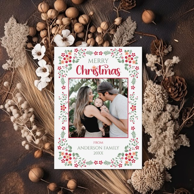 Cartes Pour Fêtes Annuelles Flore verdure Élégant Un Noël Photo (Créateur téléchargé)