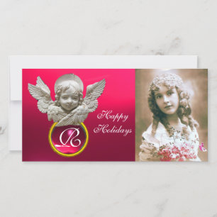 Cartes Pour Fêtes Annuelles FLORENTINE RENAISSANCE ANGEL Fuchsia Gem Monogramm