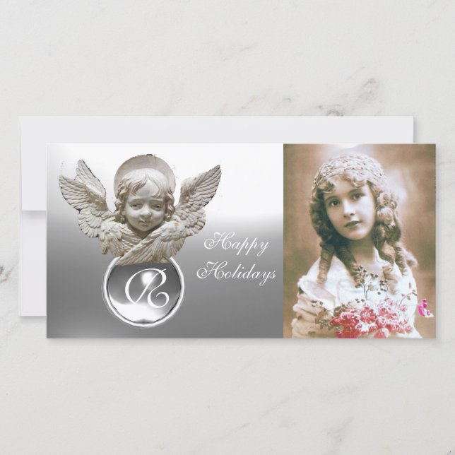 Cartes Pour Fêtes Annuelles FLORENTINE RENAISSANCE ANGEL Gem Blanc Monogramme (Devant)