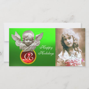 Cartes Pour Fêtes Annuelles FLORENTINE RENAISSANCE ANGEL Gem Rouge Monogramme