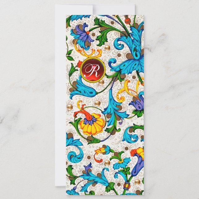 CARTES POUR FÊTES ANNUELLES FLORENTINE RENAISSANCE BLEU FLORAL SWIRLS, FLEURS (Devant)