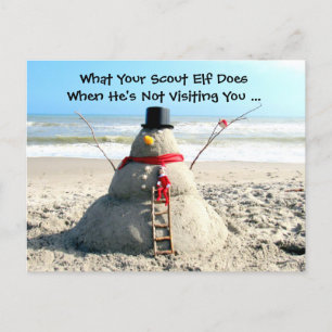 Cartes Pour Fêtes Annuelles Florida Beach Snowman et Elf Christmas PostCard