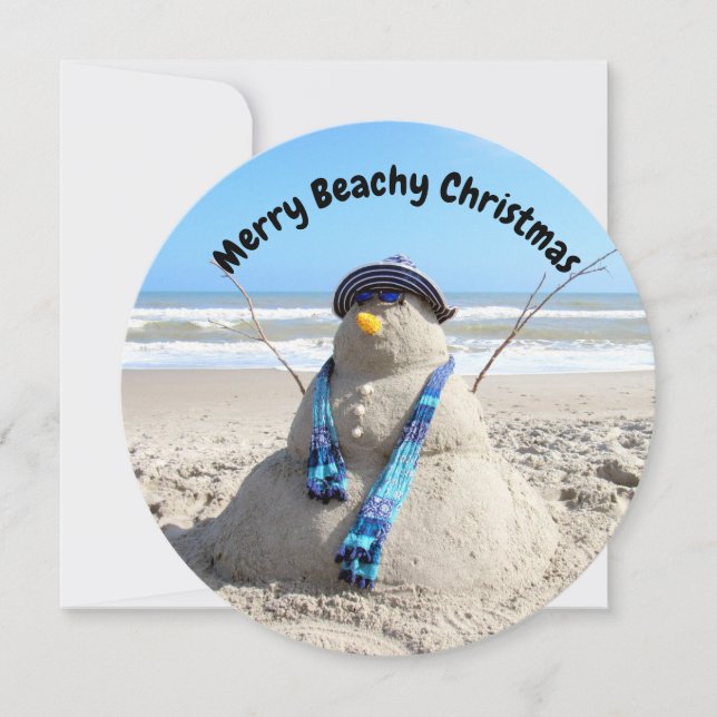 Cartes Pour Fêtes Annuelles Floride ronde personnalisée Snowman Beach Noël (Devant)