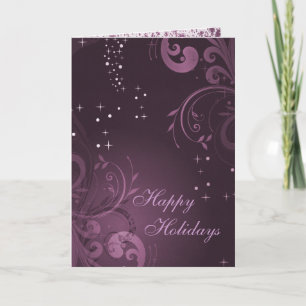 Cartes Pour Fêtes Annuelles Flourishes élégants et flocons de neige de pourpre