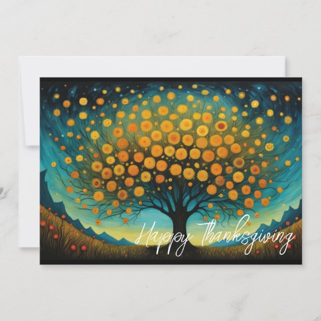 Cartes Pour Fêtes Annuelles Flower Art Fall Tree Holiday Thankgiving Card (Devant)