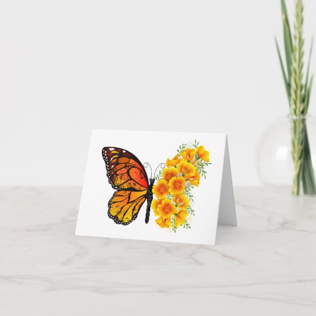 Cartes Pour Fêtes Annuelles Flower Butterfly with Yellow California Poppy (Devant)