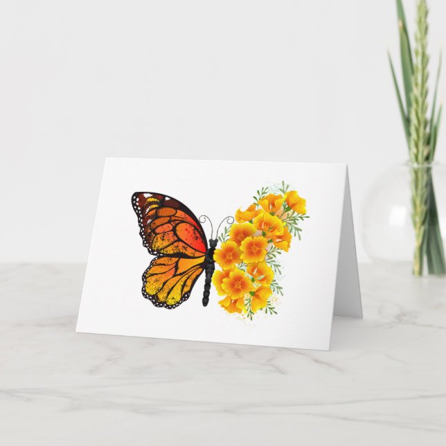 Cartes Pour Fêtes Annuelles Flower Butterfly with Yellow California Poppy (Devant)