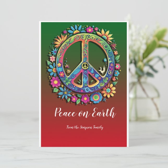 Cartes Pour Fêtes Annuelles Flower Power Harmony : Paix sur Terre Personnalisa (Debout devant)
