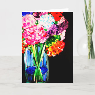 Cartes Pour Fêtes Annuelles Flowers in Vase Hand Painted Design on Card