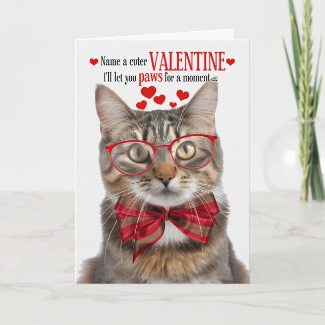 Cartes Pour Fêtes Annuelles Fluffy Tabby Chat Saint Valentin Humour Feline (Devant)