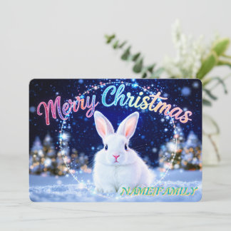 Cartes Pour Fêtes Annuelles Fluffy White Rabbit in Magical Winter Forest