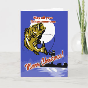 Cartes Pour Fêtes Annuelles Fly Fisherman on boat catching largemouth bass