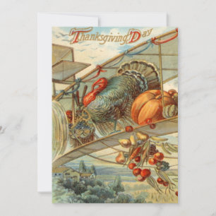 Cartes Pour Fêtes Annuelles Flying Turkey Airplane Pumpkin Apple Pear Corn