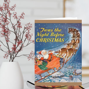 Cartes Pour Fêtes Annuelles Flying Vintage Santa Claus Sleigh Reindeer 1938
