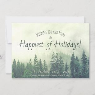 Cartes Pour Fêtes Annuelles Foggy Pines Aquarelle Rustique Joyeuses Vacances