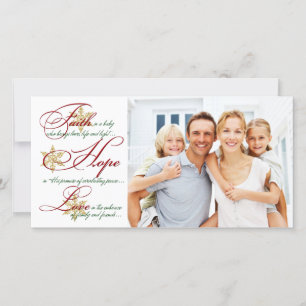 Cartes Pour Fêtes Annuelles Foi, Espoir, Amour Rouge et or Photocard de Noël