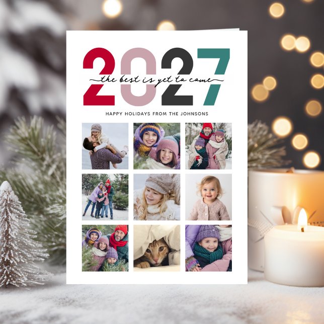 Cartes Pour Fêtes Annuelles Folded 2027 Photo Collage Christmas 9 Photos (Folded 2027 Photo Collage Christmas 9 Photos Holiday Card)
