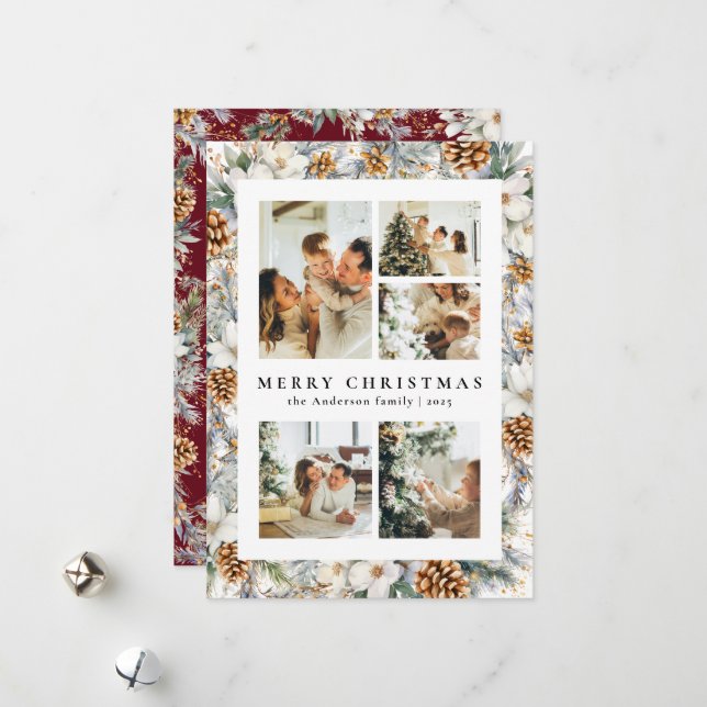 Cartes Pour Fêtes Annuelles Foliage botanique de Noël Elégant (Devant/Arrière en situation)