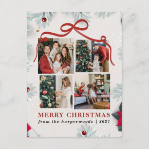 Cartes Pour Fêtes Annuelles Foliage de Fête Ruban Rouge 4 Photo Noël